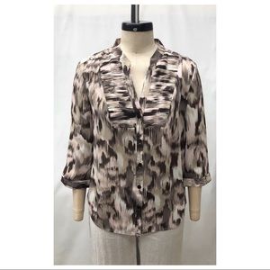 Chico’s Brown Tan Pleated V-Neck Blouse